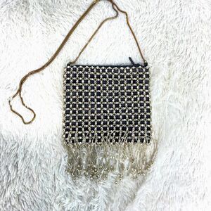 Nordstrom Black Silver Beaded Holiday NYE Art Deco Style Crossbody Bag